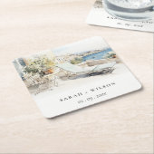 Curfu Griekenland Waterverf Landschap Wedding Kartonnen Onderzetters (Schuin)