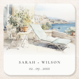 Curfu Griekenland Waterverf Landschap Wedding Kartonnen Onderzetters