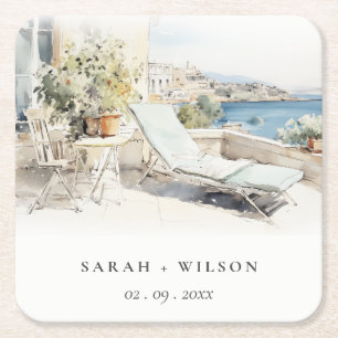 Curfu Griekenland Waterverf Landschap Wedding Kartonnen Onderzetters
