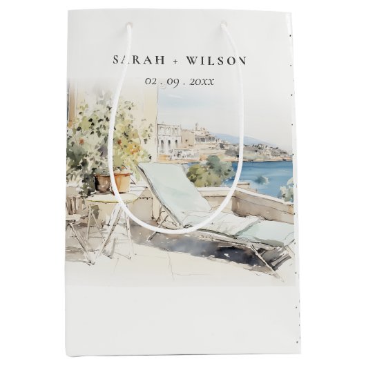 Curfu Griekenland Waterverf Landschap Wedding Medium Cadeauzakje (Voorkant)