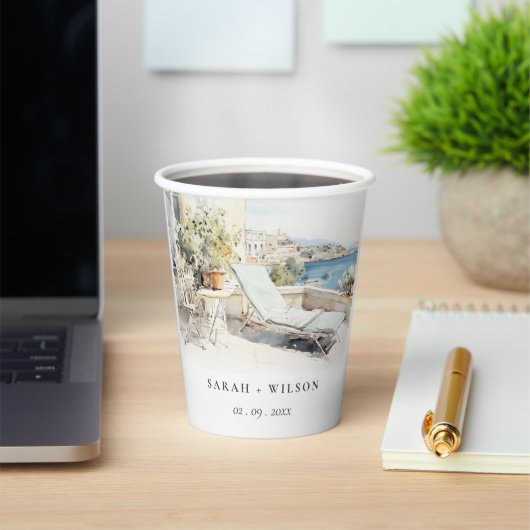 Curfu Griekenland Waterverf Landschap Wedding Papieren Bekers (Insitu)