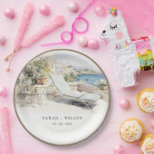 Curfu Griekenland Waterverf Landschap Wedding Papieren Bordje (Feest)