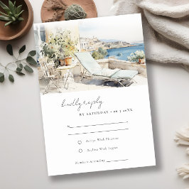 Curfu Griekenland Waterverf Landschap Wedding RSVP Kaartje
