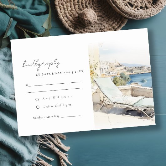 Curfu Griekenland Waterverf Landschap Wedding RSVP Kaartje