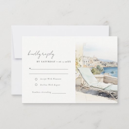 Curfu Griekenland Waterverf Landschap Wedding RSVP Kaartje (Voorkant)