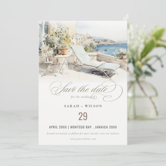 Curfu Griekenland Waterverf Landschap Wedding Save The Date (Staand voorkant)