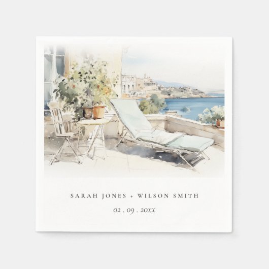 Curfu Griekenland Waterverf Landschap Wedding Servet (Voorkant)