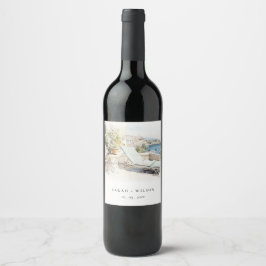 Curfu Griekenland Waterverf Landschap Wedding Wijn Etiket