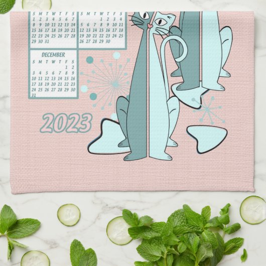 Curieuze agenda voor de retro medio 2023 theedoek (Gevouwen)