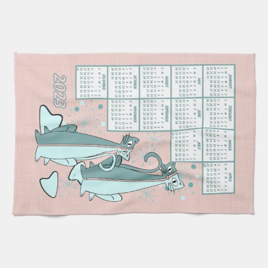 Curieuze agenda voor de retro medio 2023 theedoek (Horizontaal)