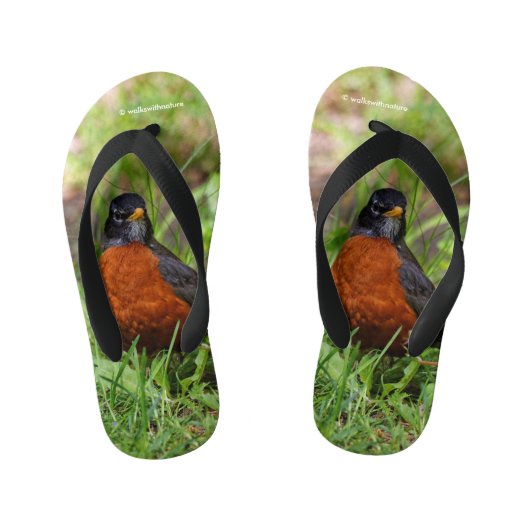 Curieuze Amerikaanse Robin Songbird in de gras Kinder Teenslippers (Voetbed)