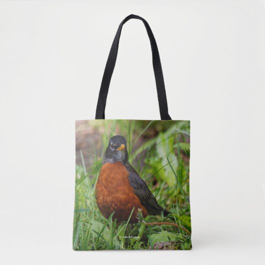 Curieuze Amerikaanse Robin Songbird in de gras Tote Bag (Voorkant)
