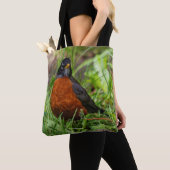 Curieuze Amerikaanse Robin Songbird in de gras Tote Bag (Dichtbij)