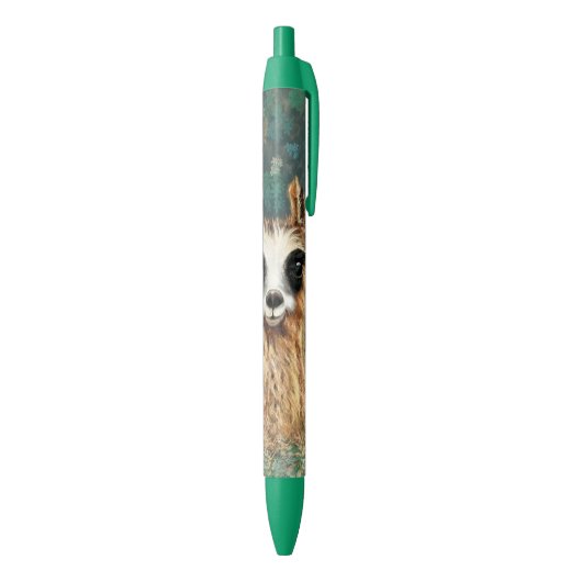 Curieuze Baby Llama - Cute Zwarte Inkt Pen (Achterkant (Verticaal))