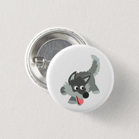 Curieuze Cartoon Wolf Button Badge (Voorkant /achterkant)