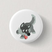 Curieuze Cartoon Wolf Button Badge (Voorkant)
