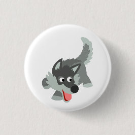 Curieuze Cartoon Wolf Button Badge