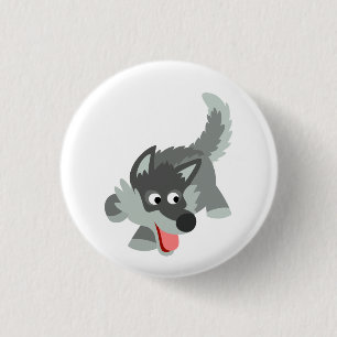 Curieuze Cartoon Wolf Button Badge