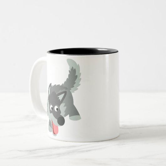 Curieuze Cartoon Wolf Mok (Voorkant links)