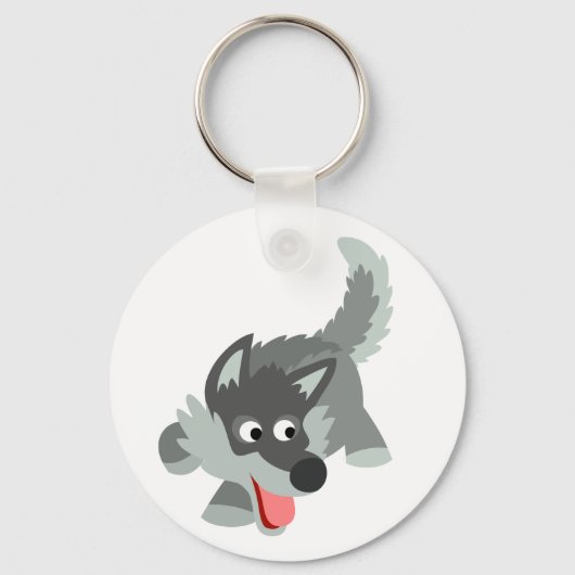 Curieuze Cartoon Wolf Sleutelhanger (Voorkant)