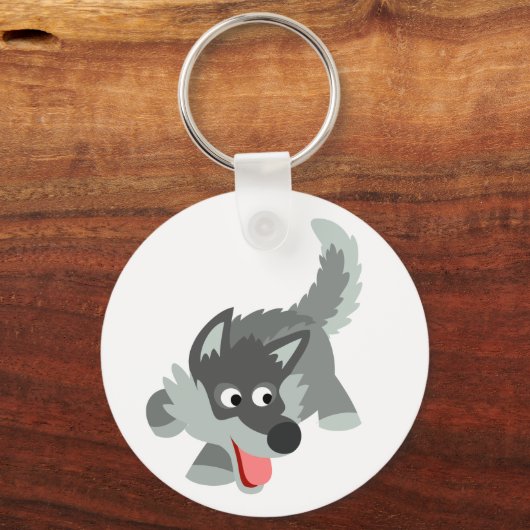 Curieuze Cartoon Wolf Sleutelhanger (Voorkant)