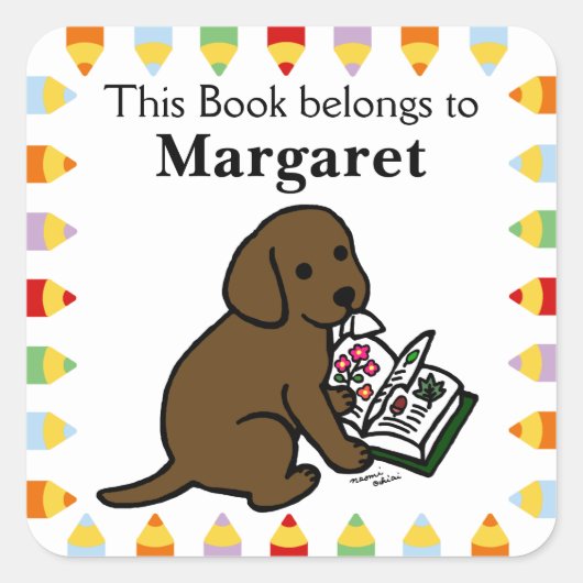 Curieuze chocolade Labrador Puppy Vierkante Sticker (Voorkant)