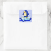 Curieuze Cute Baby Penguin Vierkante Sticker (Tas)