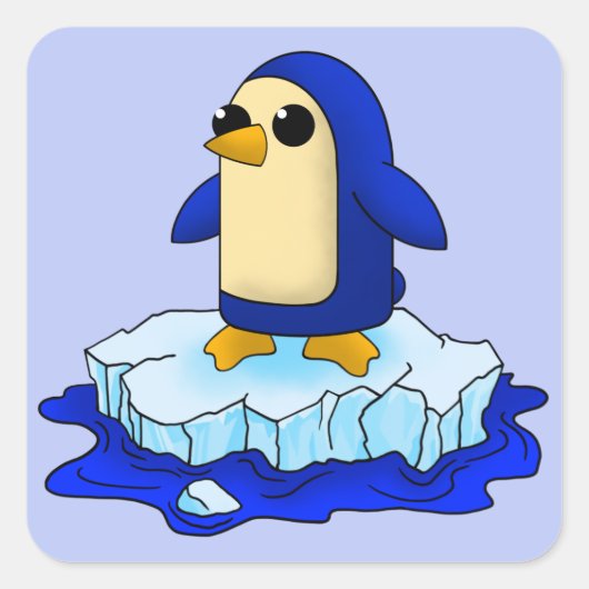 Curieuze Cute Baby Penguin Vierkante Sticker (Voorkant)