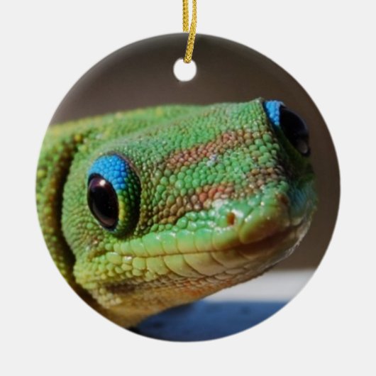 Curieuze Gecko Keramisch Ornament (Voorkant)