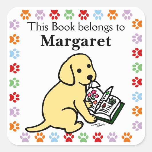 Curieuze gele labrador puppy vierkante sticker (Voorkant)