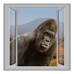 Curieuze Gorilla 3D-vensterkunst Perfect Poster