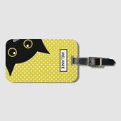 Curieuze zwarte kat gele wandelwand gepersonalisee bagagelabel (Voorkant (horizontaal))