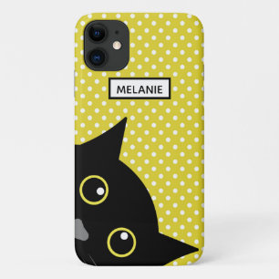 Curieuze zwarte kat gele wandelwand gepersonalisee Case-Mate iPhone case