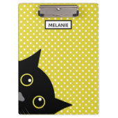 Curieuze zwarte kat gele wandelwand gepersonalisee klembord (Voorkant)