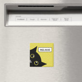 Curieuze zwarte kat gele wandelwand gepersonalisee magneet (Insitu (Vaatwasser))