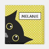 Curieuze zwarte kat gele wandelwand gepersonalisee magneet (Voorkant)