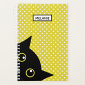 Curieuze zwarte kat gele wandelwand gepersonalisee planner (Voorkant)