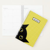 Curieuze zwarte kat gele wandelwand gepersonalisee planner (Display)