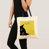 Curieuze zwarte kat gele wandelwand gepersonalisee tote bag (Voorkant (product))
