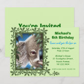 Curios Koala Kids Birthday Party Kaart (Voorkant / Achterkant)