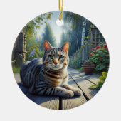 Curiositeit Tabby Kat Aandenken Keramisch Ornament (Voorkant)