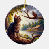 Curiositeit Tabby Kat Aandenken Keramisch Ornament (Voorkant)
