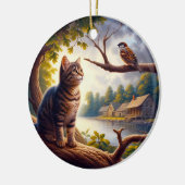 Curiositeit Tabby Kat Aandenken Keramisch Ornament (Links)