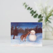 Curiosity Deer en Snowman Briefkaart (Staand voorkant)