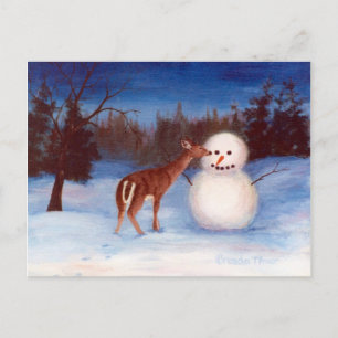 Curiosity Deer en Snowman Briefkaart
