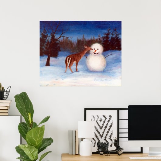 Curiosity Deer en Snowman Poster (Thuiskantoor)