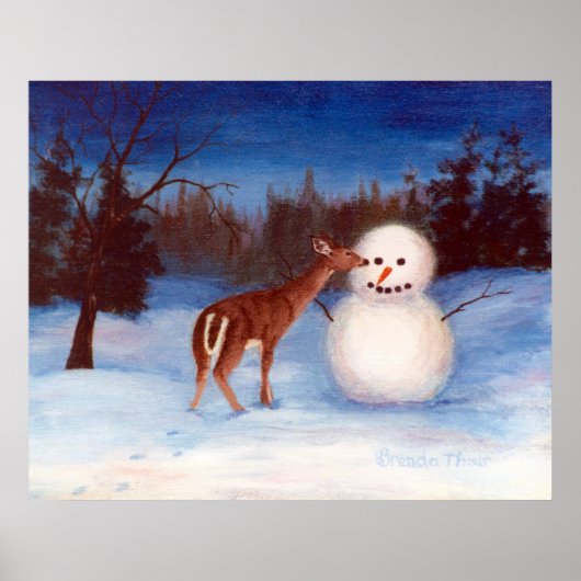 Curiosity Deer en Snowman Poster (Voorkant)