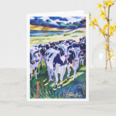 "Curiosity" originele Waterverf van Dairy Koeien Kaart (Gele Bloem)