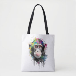 Curioso y colorido chimpancé tote bag