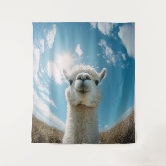 Curious Alpaca onder de zon Wandkleed (Voorkant)